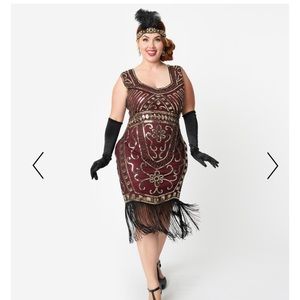 Unique Vintage Red Gold Flapper Dress 16/1XL NWT!